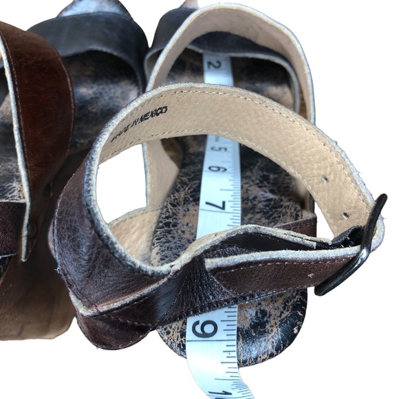 Bed Stu Marilyn Platform Heels Size 7 Leather Distressed Black Tan Teak - Picture 14 of 14